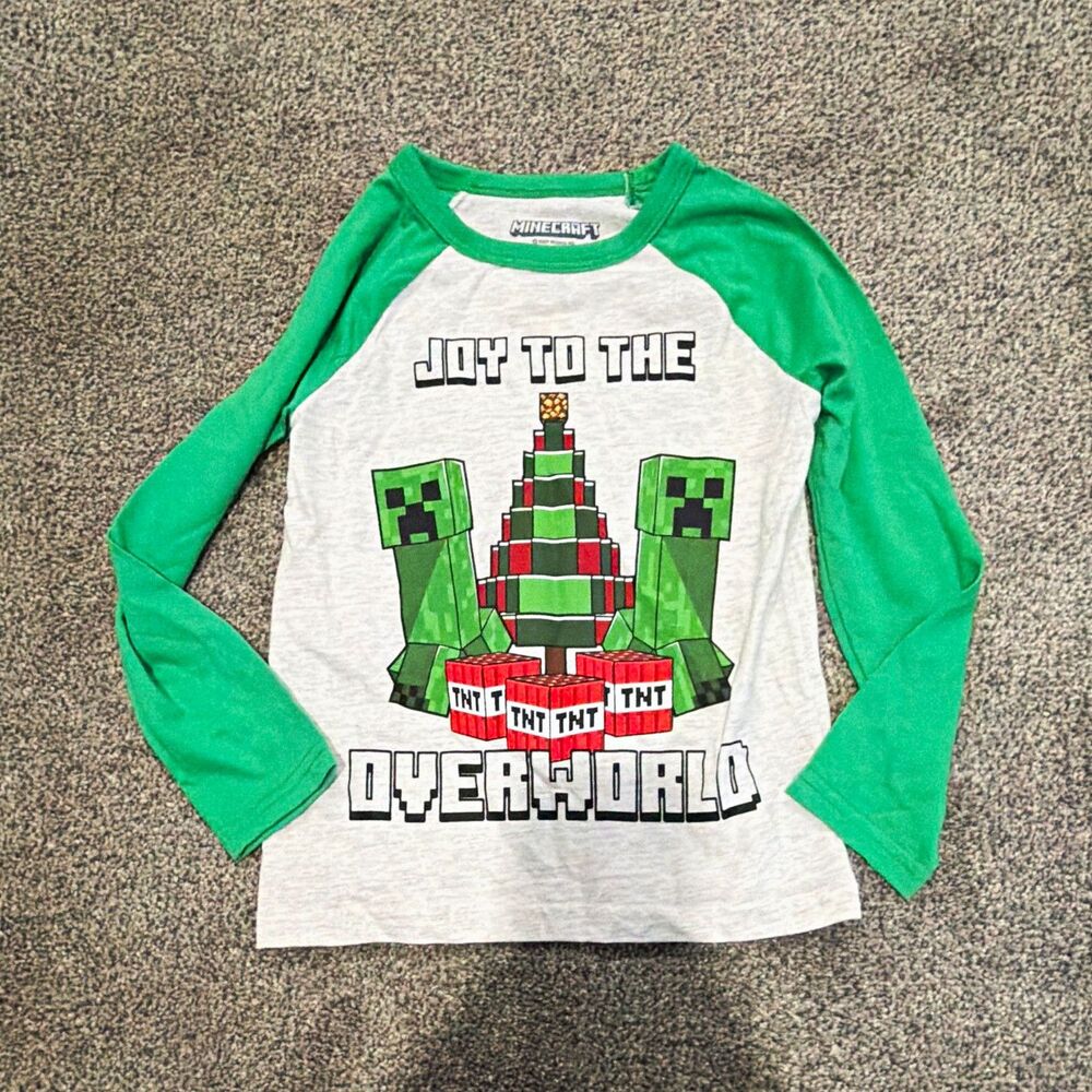 Minecraft Boys Raglan Long Sleeve Crew Neck T-Shirt Green Gray Size 4 NWT A6